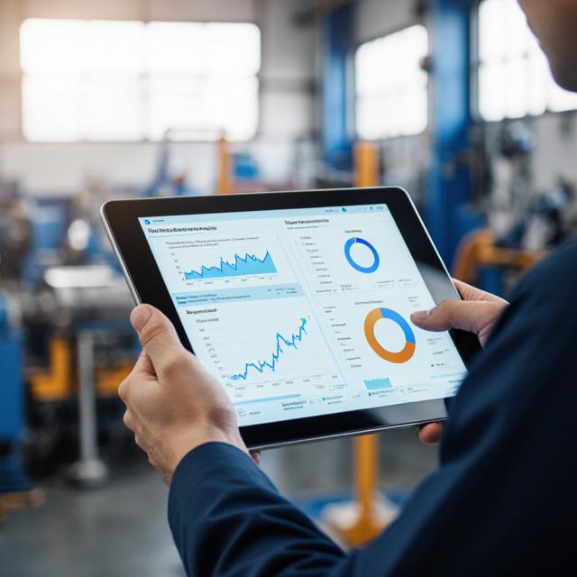 Data technician reviewing machine learning insights on a tablet