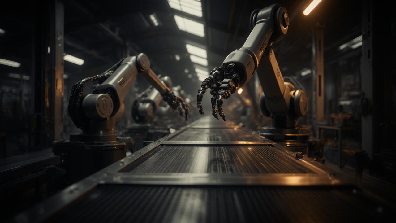 Modern automated manufacturing facility with high-tech sensors