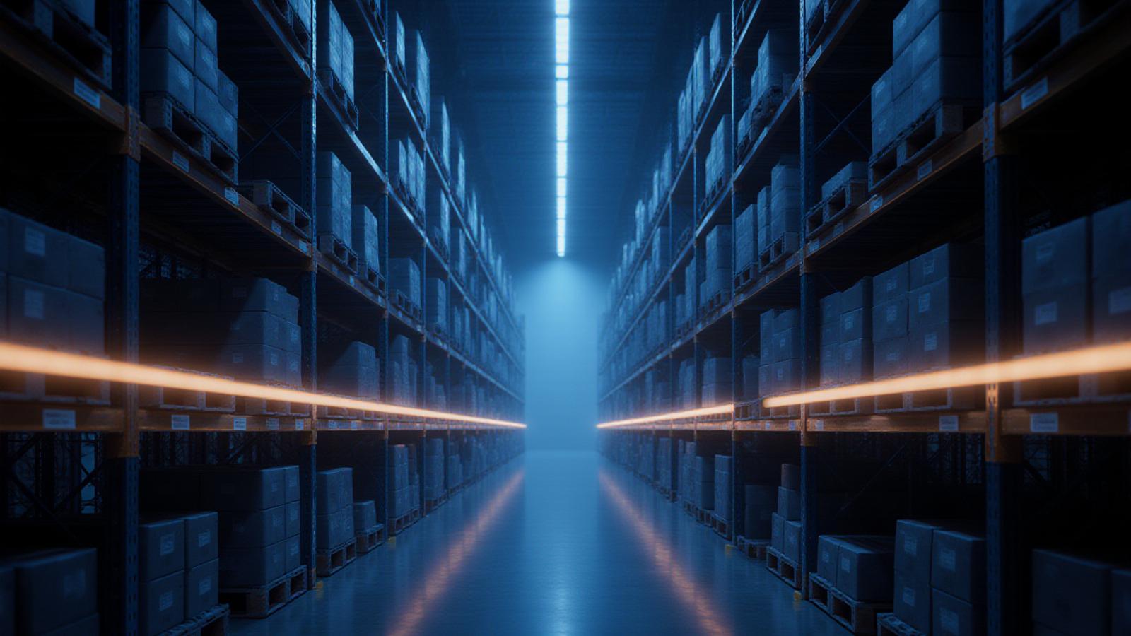 Modern automated distribution center representing smart retail logistics