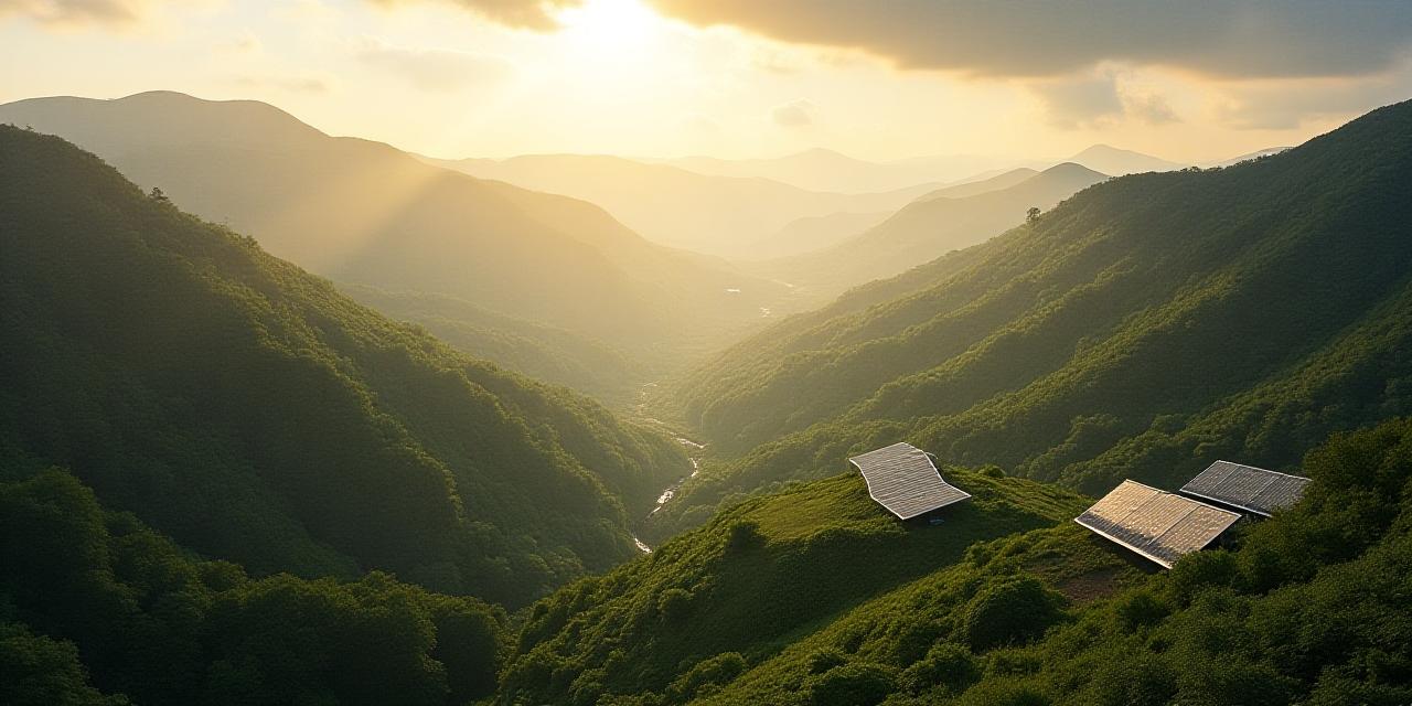 Lush green forest with solar panels